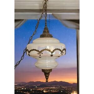 Falkenstein Opalescent Carnival Glass MCM Swag Lamp Free Domestic Shipping